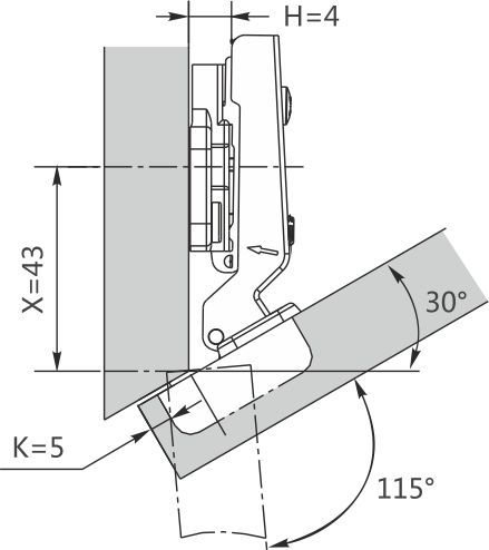 Петля -30° DTC STANDARD Click-On 48мм (C98Z686)