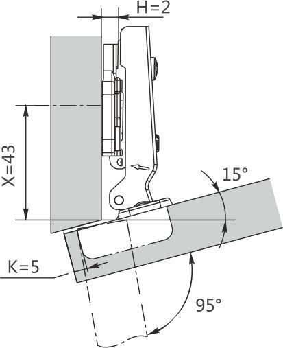 Петля -15° DTC STANDARD Click-On 48мм (C98U686)