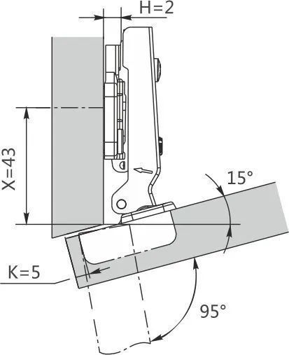 Петля -15° DTC STANDARD Click-On 48мм (C98U686)